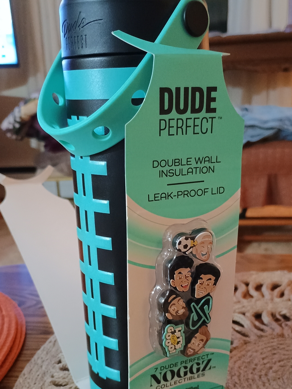 Dude Perfect Insulated Water Bottle 24 oz Teal/ Blk w/ 7 Collectible Noggz NWT